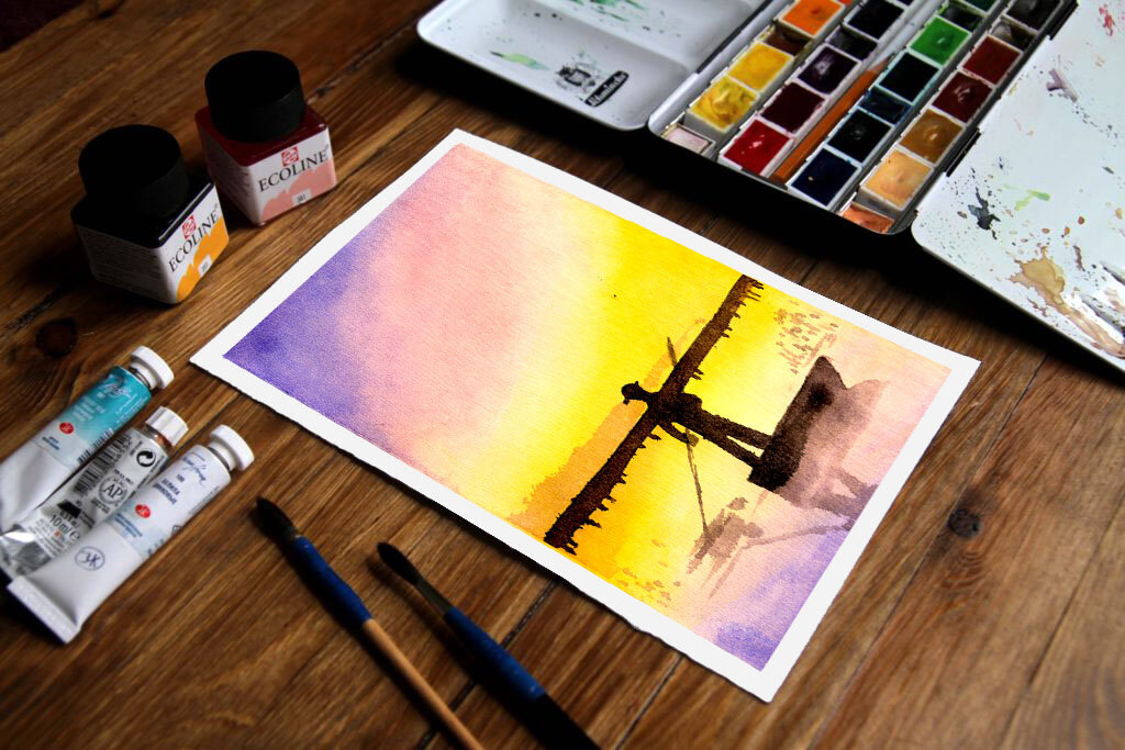 Как нарисовать акварелью красивый закат / How to paint sunset in watercolor