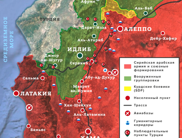 Схематическая карта военной ситуации в зоне Латакия-Алеппо