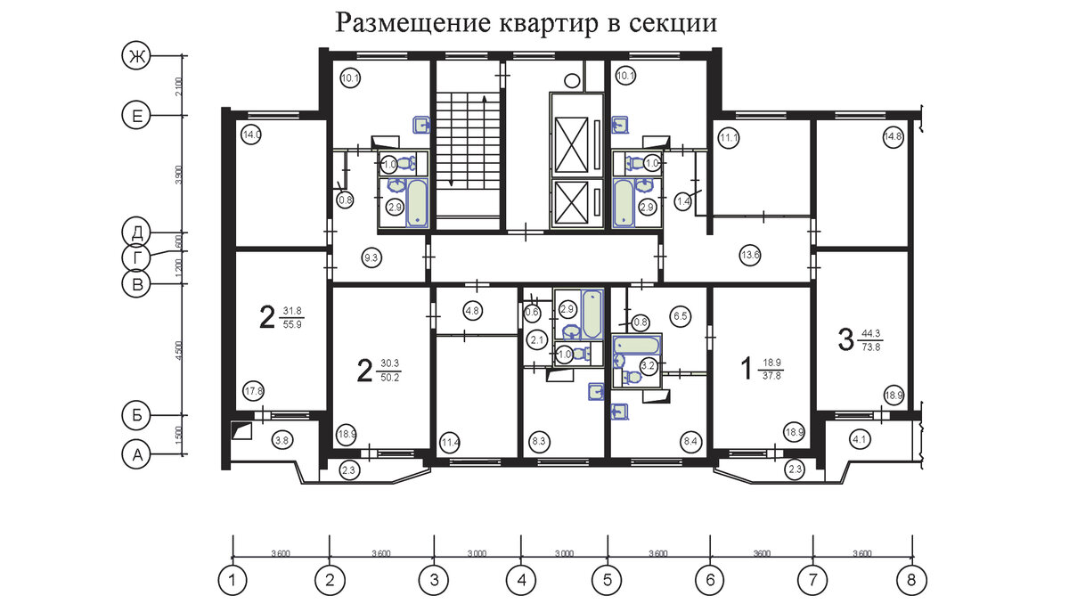 Панельные дома серии П-44 (п44) - планировки квартир с размерами