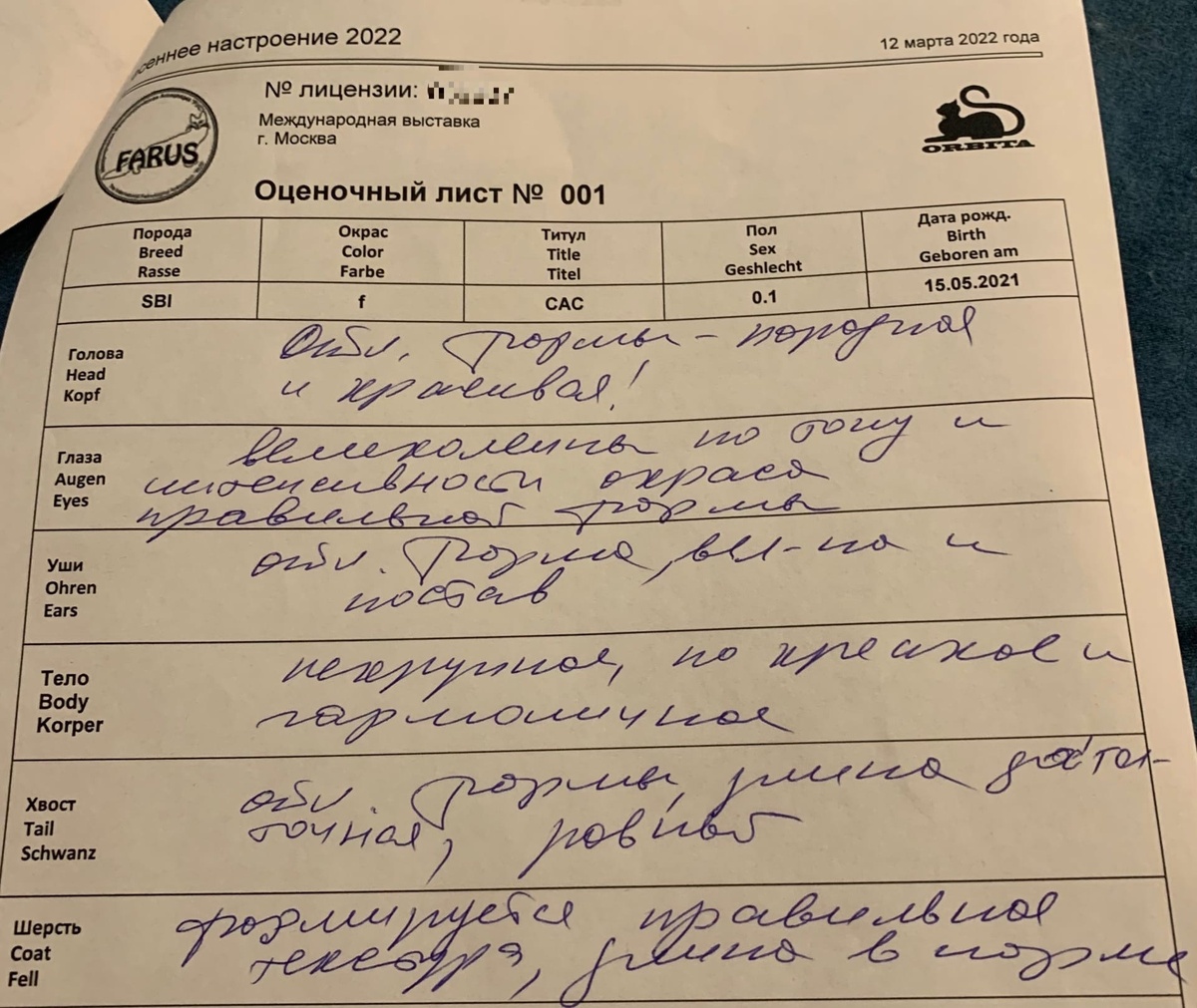 Оценочный лист 