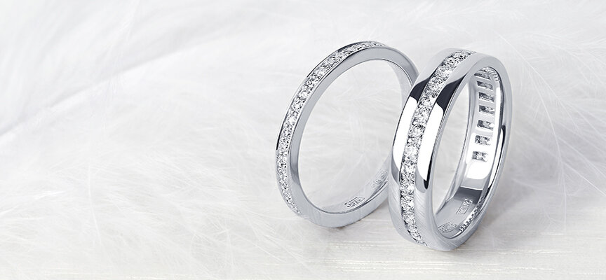 Обручальные кольца из платины с бриллиантами ПК-031-03 и ПК-021-04 от Platinum Lab