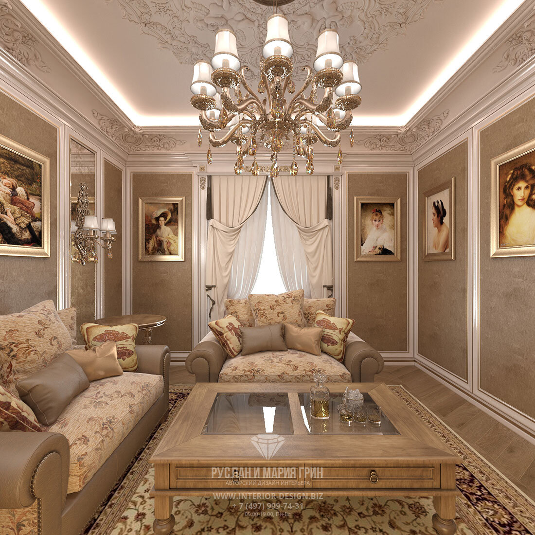 Интерьер гостиной  в бежево-коричневой гамме 