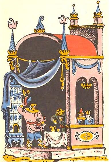 Как написал, так и сделал. Напал Идолище на Киев, княжеские палаты занял, князя Владимира на кухню работать послал. Плачет Владимир, а бороться, с Идолищем не может: без богатырей у него своей силы нет.
А Илья Муромец в родительском доме живёт. Почуял он издали, что беда стряслась над Киевом. Сел на своего добра коня и поехал проведать, не нужна ли его помощь родной земле.
Приезжает Илья к Киеву. А навстречу ему нищий идёт, калика перехожая. Попросил его Илья:
— Дай мне твоё платье нищее, а себе моё хорошее возьми!
Удивился бедняк, согласился с радостью. Переоделся Илья в лохмотья бедные, идёт к палатам княжеским. Остановился под окном, кричит:
— Подай, Владимир-князь, мне милостыньку!
Князь Владимир из кухонного окошка выглянул.
Не узнал Илью в лохмотьях. Пожаловался: 
— Не могу я ничего тебе дать, калика перехожая! Не по-прежнему живу я: служу Идолищу поганому, ему обеды варю.
А Илья и шепчет князю тихонечко:
— Погоди, князь, я тебя выручу! Не калика я перехожая, я—Илья Муромец!
Обрадовался князь. А Илья в горницу к Идолищу идёт.
— Пришёл я поглядеть на тебя, царь Идолище, каков ты есть.
Усмехается Идолище.
— Что ж, гляди. Я тебя не гоню.
— Нерадостную весть несу я тебе, царь Идолище,— Илья говорит, —ведь Илья Муромец жив, здоров, завтра хочет в Киев вернуться.
— А велик ли ростом ваш Илья? Много ли ест, пьёт? —Идолище спрашивает.
Отвечает богатырь:
— Ростом с меня будет, а ест хлеба —по ломтю в обед, пива пьёт —один стакан.
— А я, —Идолище говорит, —хлеба ем по семи пудов, мяса —быка на обед, пива пью за один раз — полтора ведра.
Рассмеялся Илья Муромец:
— Что ж! У моего света-батюшки была корова прожорливая. Тоже много ела. Да под конец у неё пузо треснуло.
Обиделся Идолище. Размахнулся, кинул свой кинжал в Илью —да не попал. А Илья бросил в него шапкой своей. И ударила та шапка Идолище прямо по маковке. Вылетел татарин из окна на улицу. Илья за ним выбежал. Начал бить-крушить силу вражескую. Прогнал татар вон из Киева. Приказал Владимир-князь звонить в большой колокол. И весёлый пир в честь Ильи созвал.