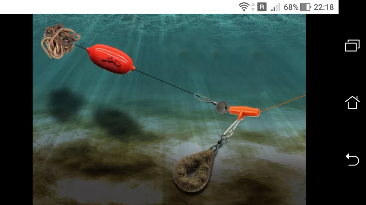 фото Донка с плавающим грузилом, насадка с крючком над илистым дном. 