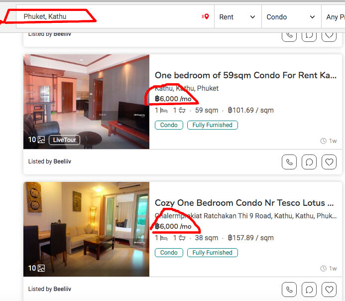 1 $ = 30 Бат,      при вселении придется заплатить сразу за два месяца.
