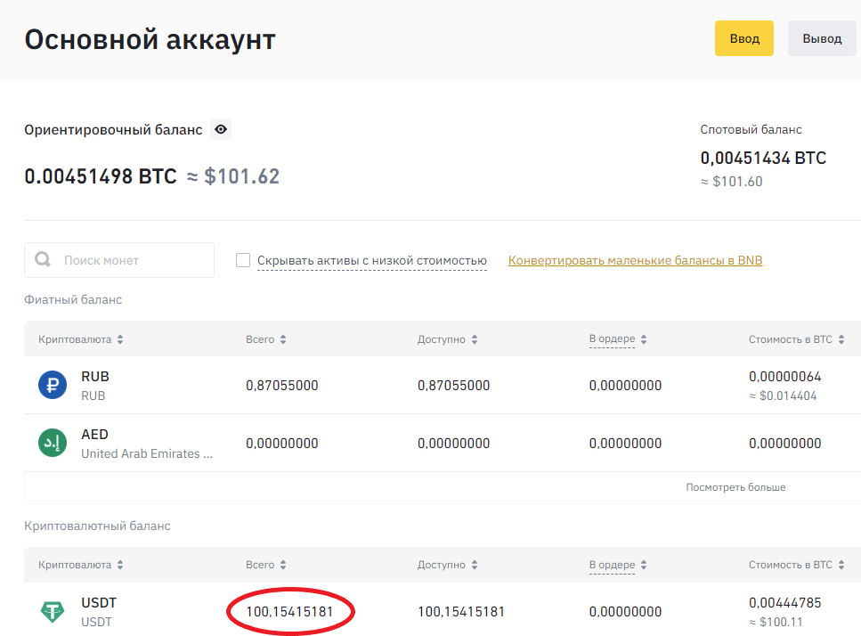 Как можете заметить у меня почти ровно 100$.