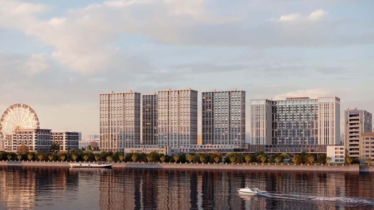 Вид на колесо обозрения Новосибирска со стороны реки Обь. ЖК Европейский берег.