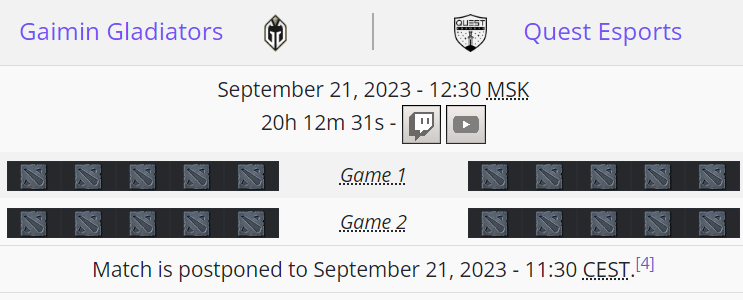     Матч Gaimin Gladiators – Quest Esports перенесли на 21 сентября