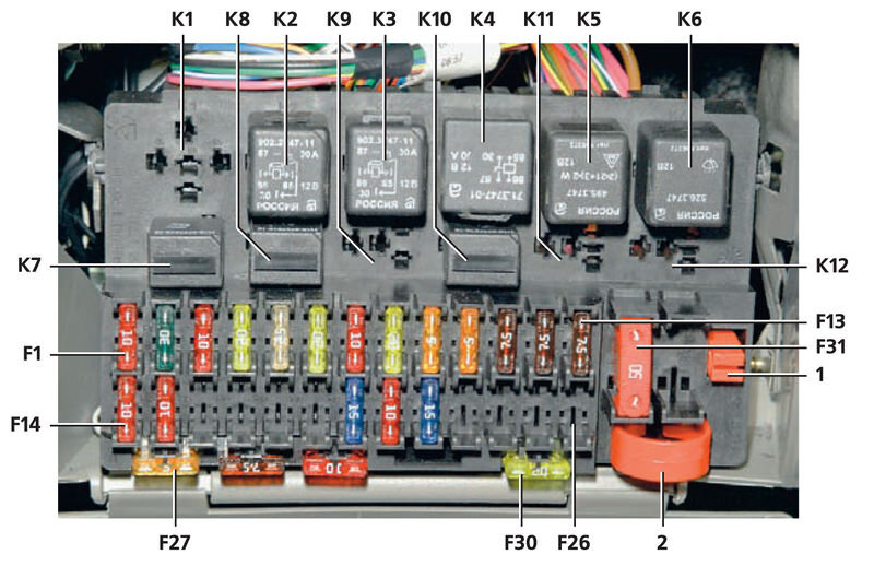 Предохранители Лада Калина и реле со схемами блоков: где находятся, фото