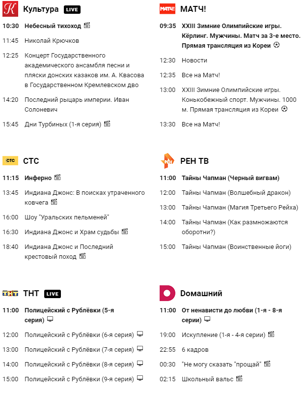 Телепрограмма на 25 февраля все каналы