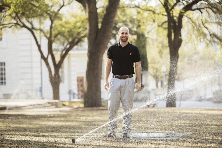 Markus Hogue, program coordinator for irrigation and water conservation at the U. of Texas at Austin, oversaw the design and installation of a networked and largely automated system to water landscaping. The campus has gone from using an average of 176 million gallons of water each year to about 35 million gallons, Hogue says, and saves about $1 million a year.