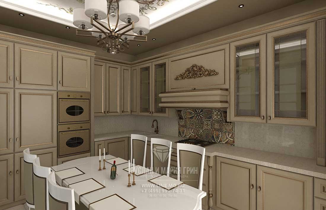 Кухня-столовая в бежевом монохроме