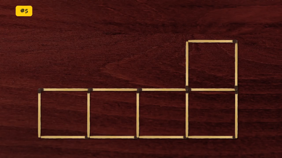 Лесенка из квадратов. Передвинь две спички два квадрата. 4 спички 4 квадрата. Добавить 4 спички чтобы получилось 4 квадрата. Переместить 3 спички чтобы получилось 4 квадрата.