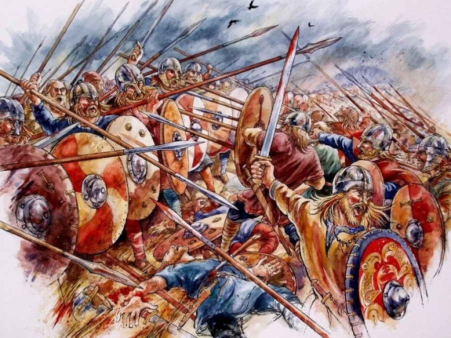 Викинги нападение. Бритты, Норманны, Варяги (Викинги). Битва англосаксов и норвежцев 1066. Норманны Викинги завоевание. Англосаксонский воин 9 век.