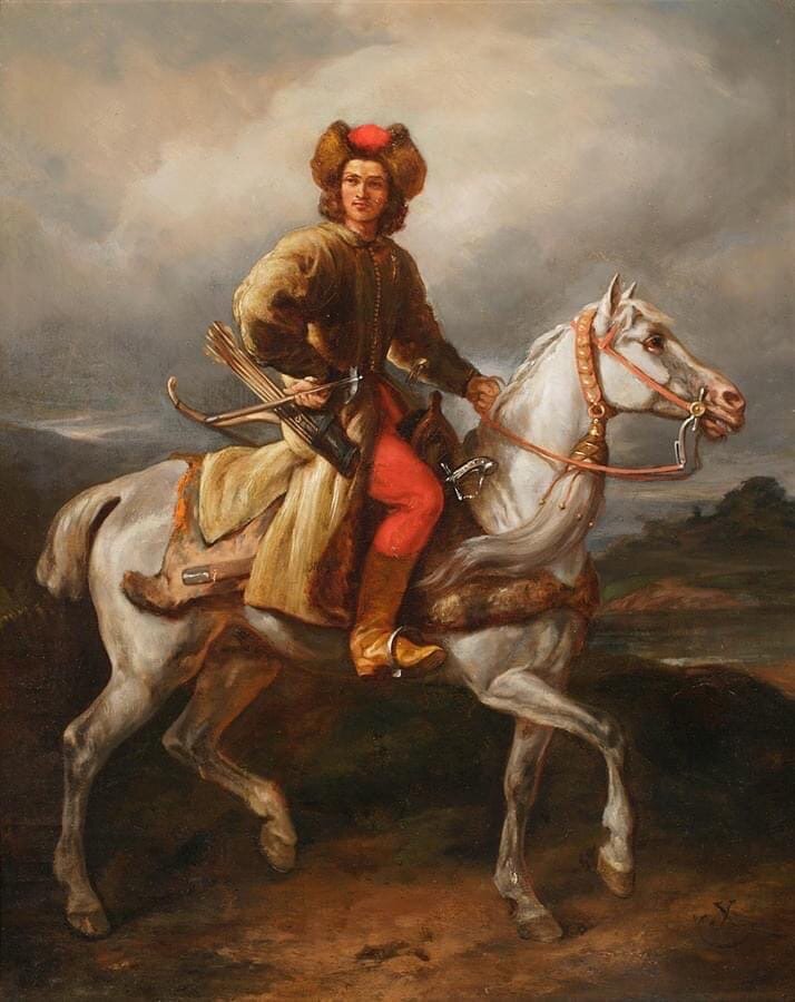 Лисовчик. Художник: Юлиуш Коссак (Juliusz Kossak). 1860–1865 годы. Национальный музей, Варшава. 
Картина польского художника Юлиуша Коссака написана по мотивам картины Рембранда и отличается только незначительными деталями.