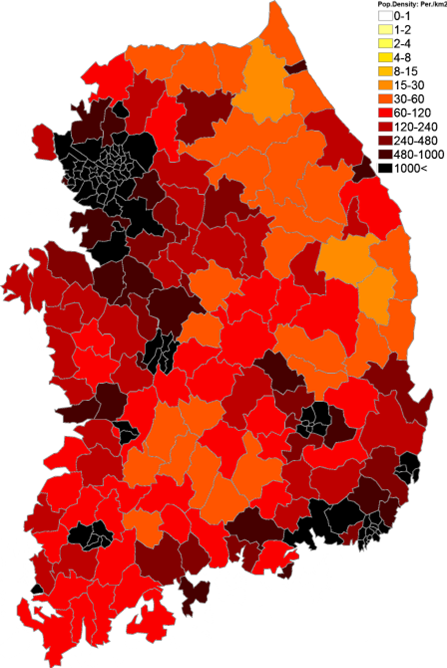 Северная корея плотность. Население южной кореи плотность населения. Северная корея плотность. Карта плотности южной кореи. Плотность населения кореи.