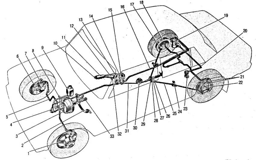 Схема тормозной системы ваз. Тормозная система ВАЗ 2103. Схема тормозной системы ВАЗ 21 0 7. Задняя тормозная система ВАЗ 21 0 7. Тормозная система ВАЗ 05 схема.