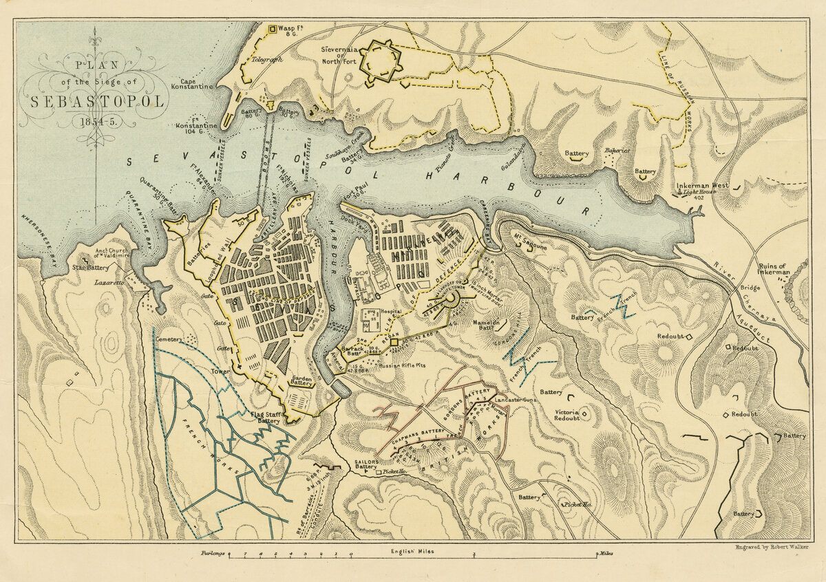 Карта времён Первой обороны Севастополя - 1854 год. 