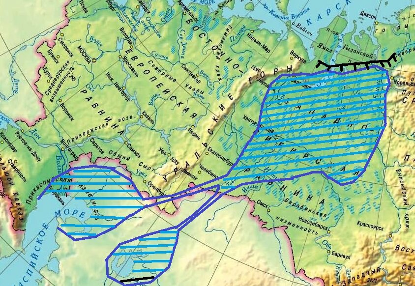 Основа для прорисовки границ, в виде карты России, взята с сайта http://www.pyatigorsk-rf.ru