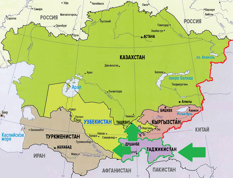 Столица узбекистана киргизии таджикистана. Политическая карта средней Азии. Политическая карта центральной Азии. Карта средней Азии со странами. Казахстан на карте России.