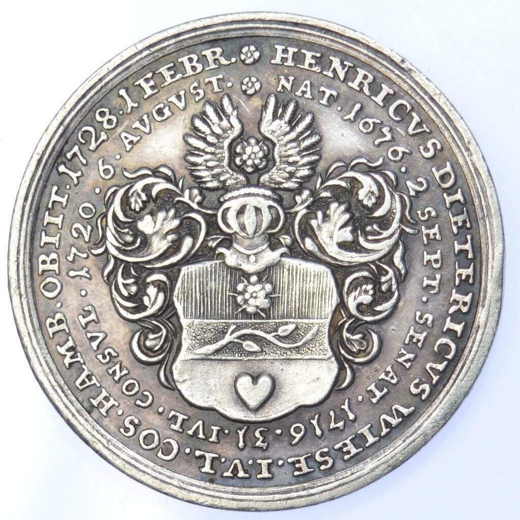 Именная медаль бургомистра Гамбурга - Генриха Дитриха фон Визе, выполненная в 1728 году. 