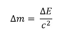 Δm – изменение массы (кг); ΔЕ – изменение энергии (Дж); с – скорость света в вакууме (3∙10^8 м/с).