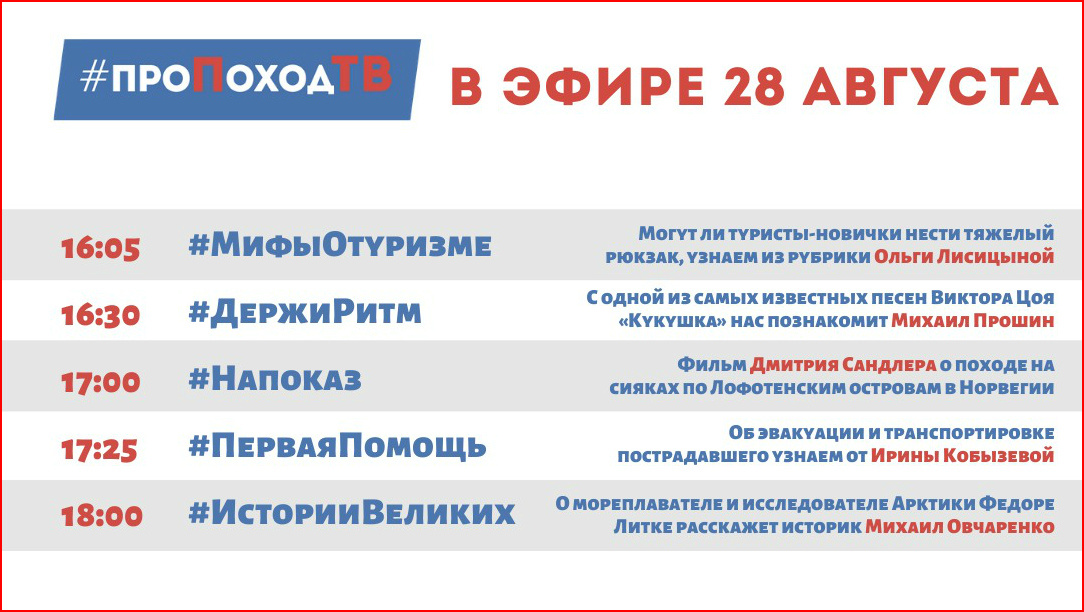 Про поход ТВ. Лаборатория путешествий. Большое приключение. Программа передач