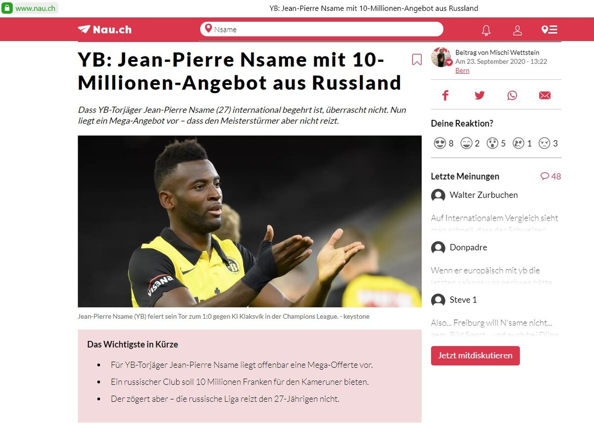 Принтскрин официальной страницы издания Nau.ch