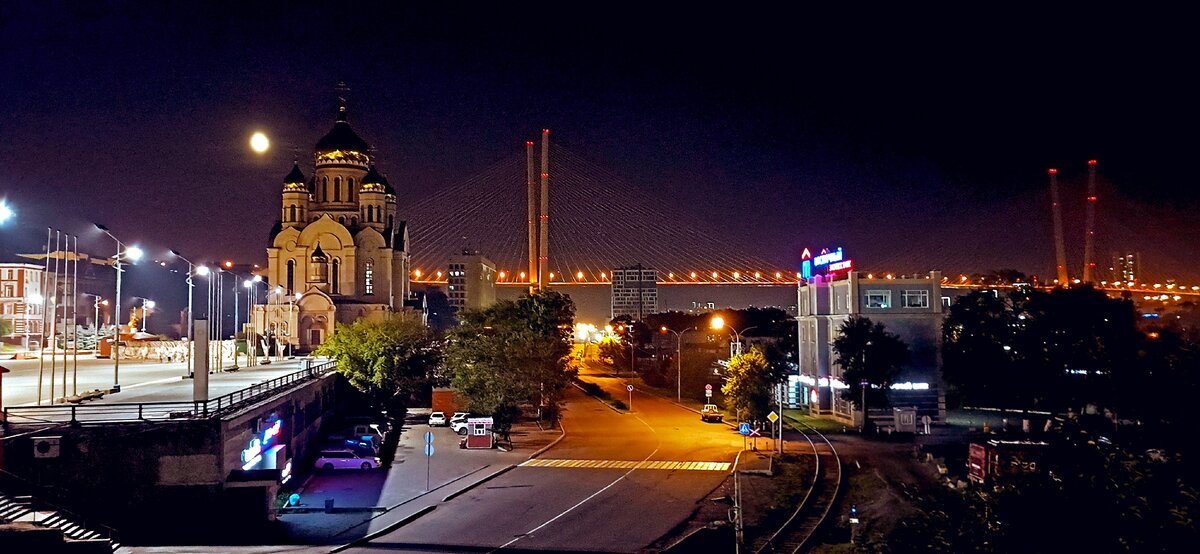 Вид со стороны путепровода рядом с Морским вокзалом. 