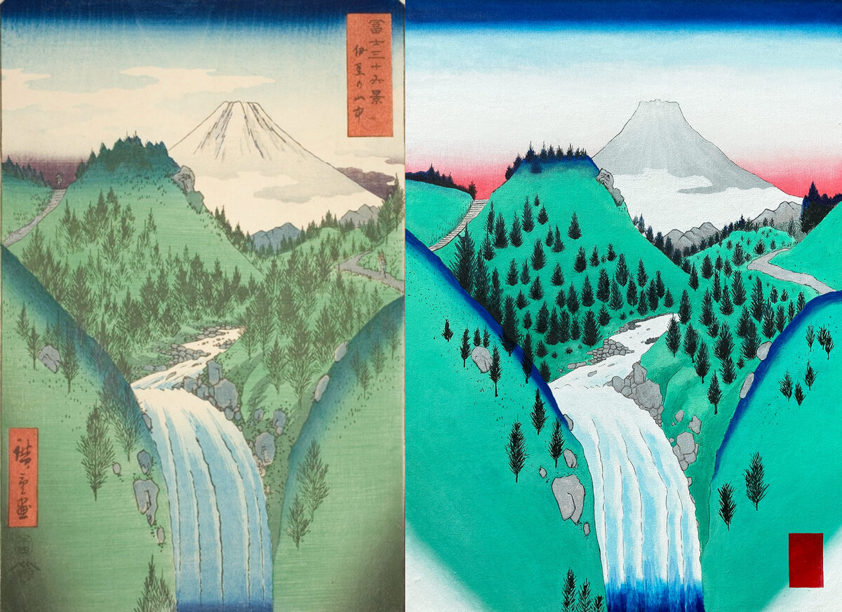 Хиросигэ Андо горы. Горы Японии ручкой. Hiroshige the Master of nature. Stair staps Elven Mountain.