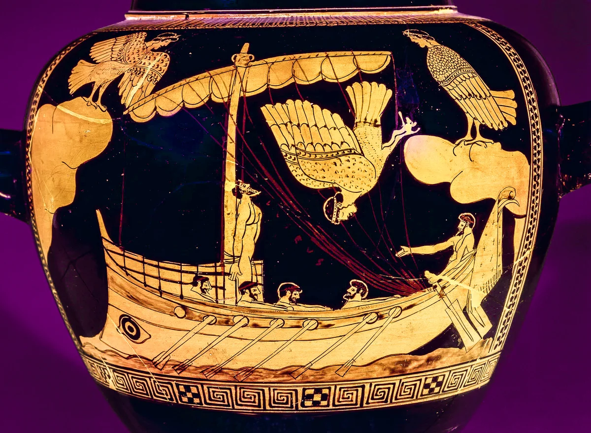 Одиссей и сирены. Одиссей рисунок на вазе. Odysseus Vase.