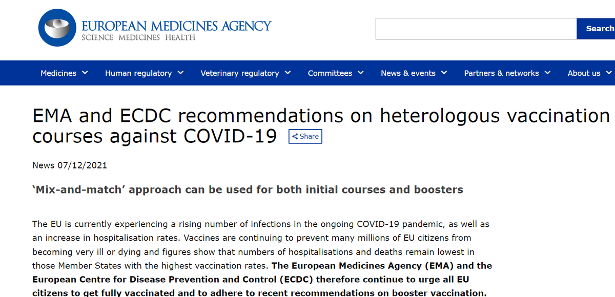 "Рекомендации EMA и ECDC по курсам гетерологичной вакцинации против COVID-19"
