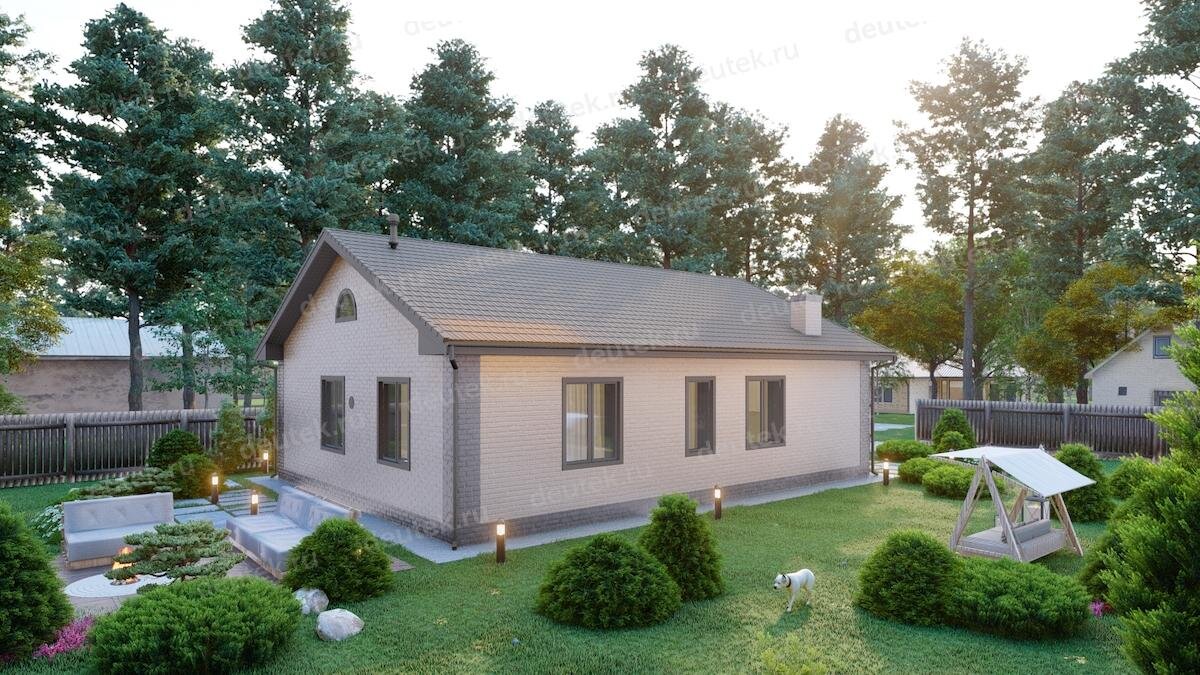 Готовый проект индивидуального одноэтажного дома 121 м2 из газобетона с крыльцом - DTE147
