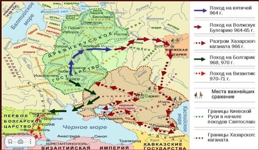 Обозначьте стрелками основные направления походов русских князей