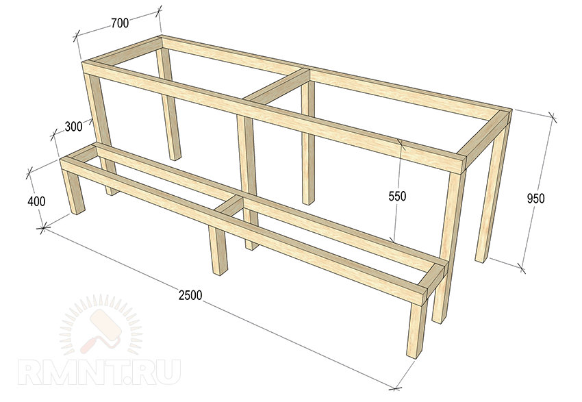  Чертёж основы стеллажа для теплицы, готовый к обшивке гипсокартоном