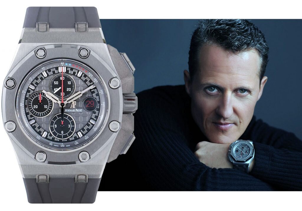 Михаэль Шумахер в часах Audemars Piguet Royal Oak Offshore Chronograph Michael Schumacher. Изображения: mikeshouts.com, пресс-служба Audemars Piguet