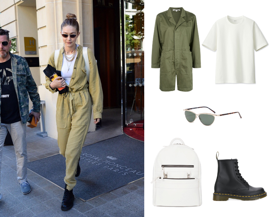  Комбинезон Alex Mill, 11 850 руб. (farfetch.com)
Белая футболка Uniqlo, 990 руб. 
Рюкзак Arny Praht, 5 990 руб. (lamoda.ru)
Черные кожаные ботинки Dr Martens, 12 690 руб. (asos.com)