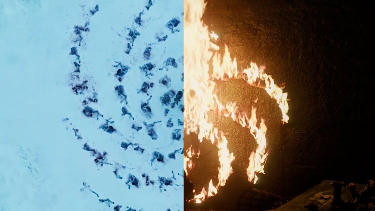 Ледяная и огненная «спираль» нежити. Коллаж кадров из сериала «Игра престолов». Источник soyuz.ru i.ytimg.com