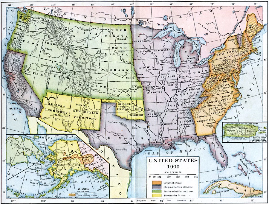 Карта США к 1900 году. Источник: Яндекс.Картинки