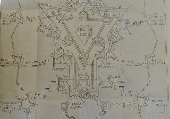 Фрагмент карты из «Подлинного известия о славнейшей крепости, называемой Склонность». 1765 год. 
© Российская государственная библиотека