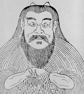 Как-то, сидя на берегу озера, Фу Си увидел поднимающегося из его глубин дракона с татуировкой на спине. Он переписал загадочные знаки и создал на их основе первые китайские иероглифы. Также изобрел циркуль, сконструировал рыболовные сети и научил китайцев разводить шелковичного червя.

Одно из изображений Фу Си.


