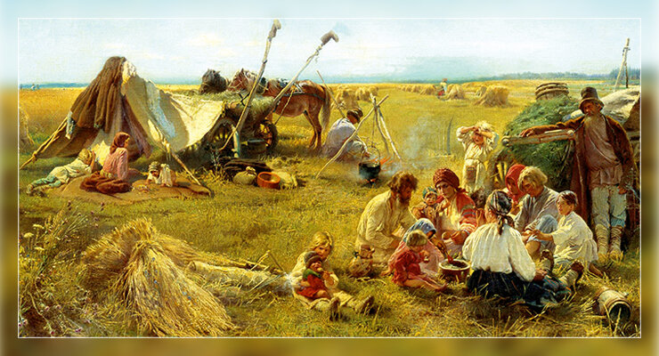 Почтовая открытка "Крестьянский обед" (1871 год)