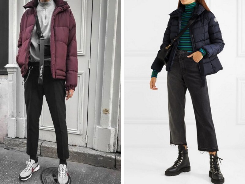  Пуховик и одежда в стиле кежуал легко сочетаются и создают повседневный образ.