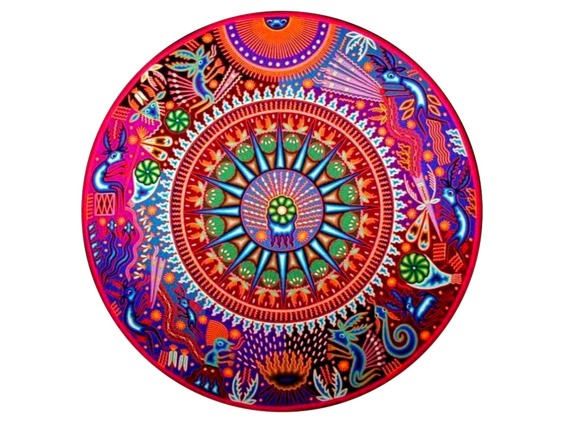 Nierika. Huichol Mandala. Painting by Maximino Rentería de la Cruz.