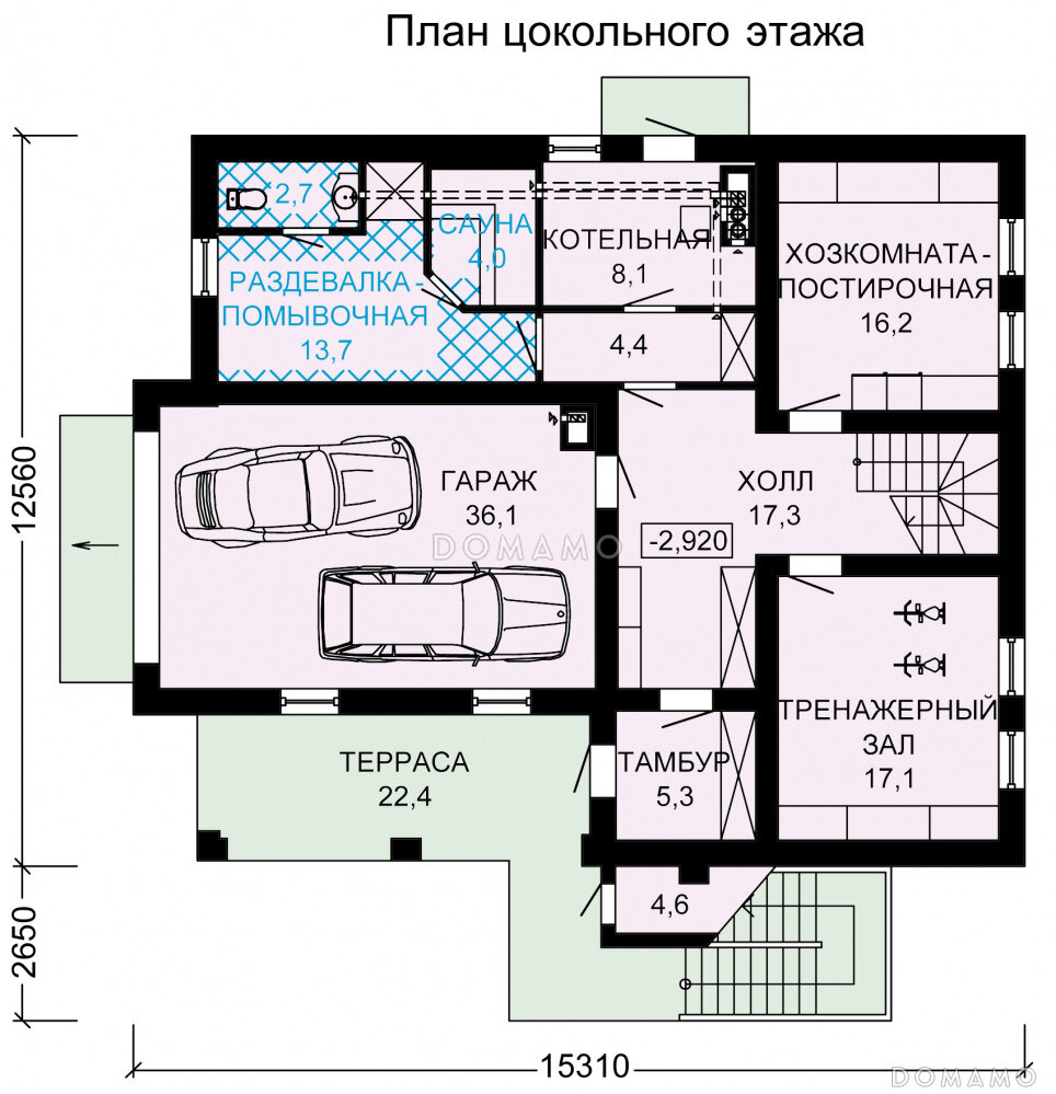 Проект дома с гаражом, сауной на цокольном этаже и 5 спальнями, площадь 409  кв. м | DOMAMO - проекты домов | Дзен