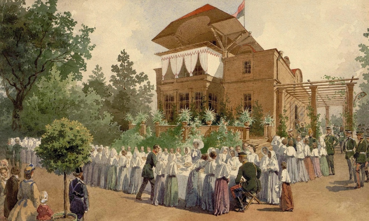 Михаил Зичи. "Александр II среди институток в саду" (1865)
