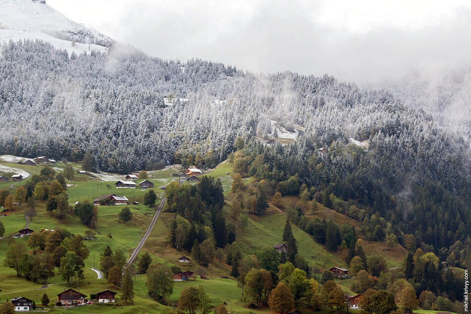 Гриндельвальд (Grindelwald), вид в сторону перевала Клайне-Шайдег (Kleine Scheidegg, 2061 м)