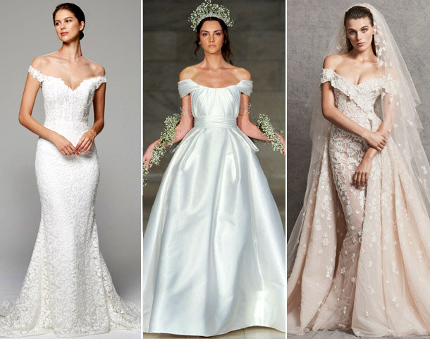 Приспущенная линия плеч в коллекциях Anne Barge, Reem Acra и Zuhair Murad