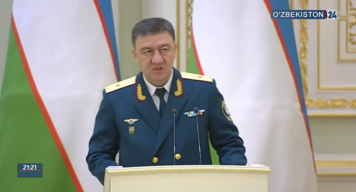 МИНИСТР ВНУТРЕННИХ ДЕЛ ПУЛАТ БОБОЖОНОВ. КАДР "УЗБЕКИСТАН 24" 