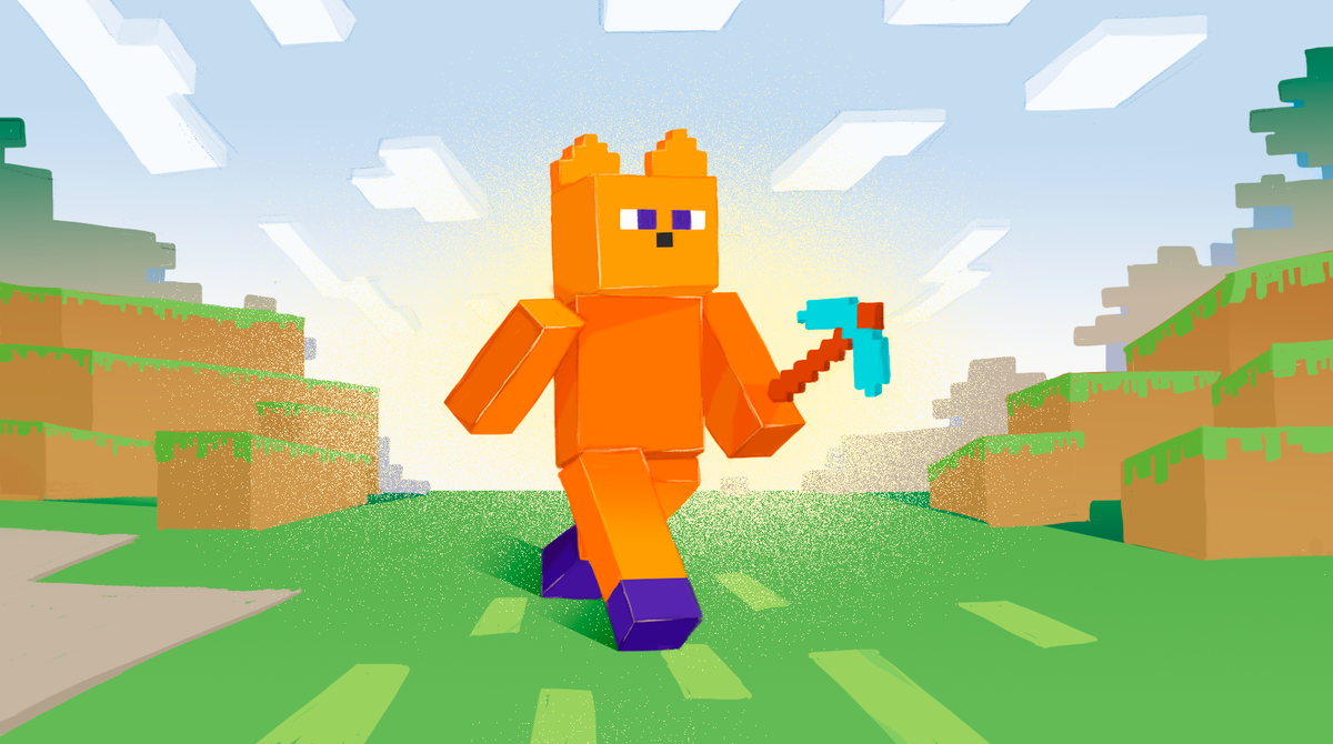 А я иду, шагаю по кубам, в руках своих держа кирку!